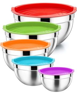 5 PCS Stainless Steel Mixing Nesting Bowls for Kitchen Prepping, Storing, Healthy & Easy Clean, Size 4.6, 3, 1.5, 1, 0.7 QT