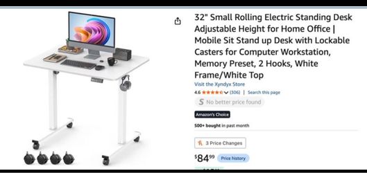 32" Small Rolling Electric Standing Desk Adjustable Height