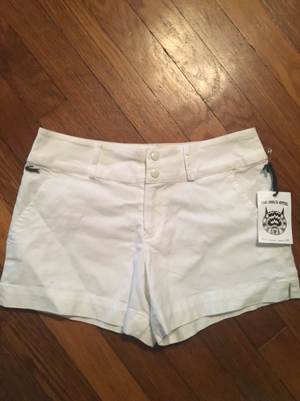 Extra small/small lacoste bright white with green trim shorts
