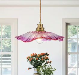 Modern Pink Glass Pendant Light – Flower Shaped Hanging Lamp