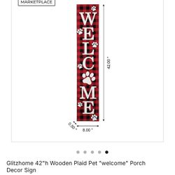 Glitzhome 42”h Wooden Plaid Welcome Sign