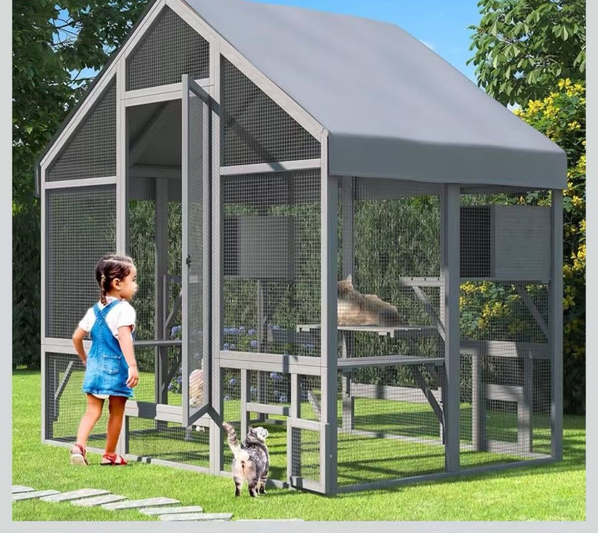 New Outdoor Cat Enclosure, Large Outdoor Catio for Multiple Cats with 7 Platforms