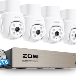 5MP Wired Security Camera System,4pcs 1080p Pan/Tilt 360°View Indoor Outdoor Camera,AI Human Vehicle Detection,Night Vision,One Way Audio,H.265+ 8CH D