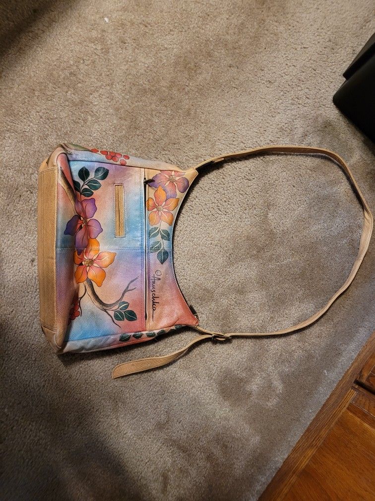 Anuschka Hand Painted Leather Hobo Bag