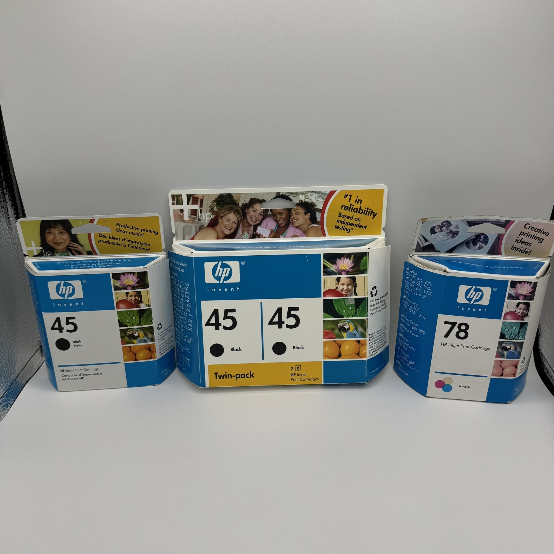 HP 45 Black Inkjet Cartridge Twin Pack Printer Ink OEM Genuine + 78 Tri Color