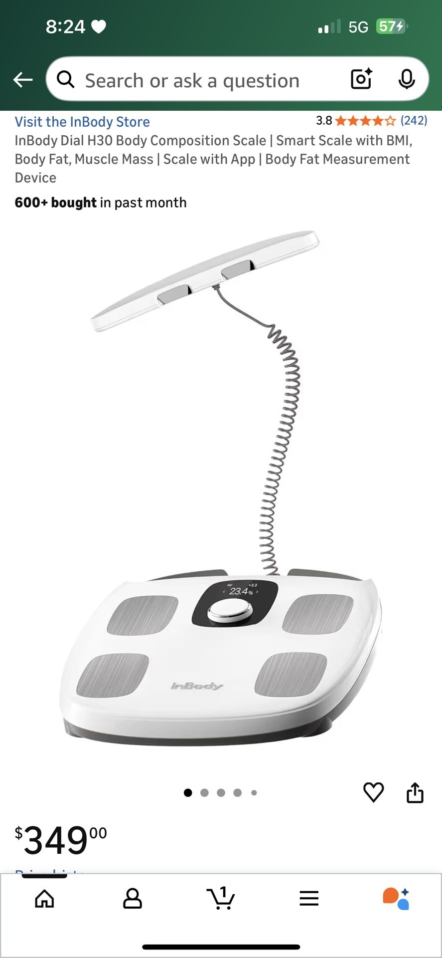 InBody Dial H30 Body Composition Scale | Smart Scale with BMI, Body Fat, Muscle Mass | Scale with App | Body Fat Measurement Device