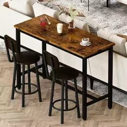 47in Bar Table Set of 2, Industrial Bar Table and Chairs Set of 2,3 Piece Bar Height Table with 2 Backres