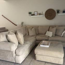 Tan Suede Couch Sectional 100” X 100” With Ottoman 
