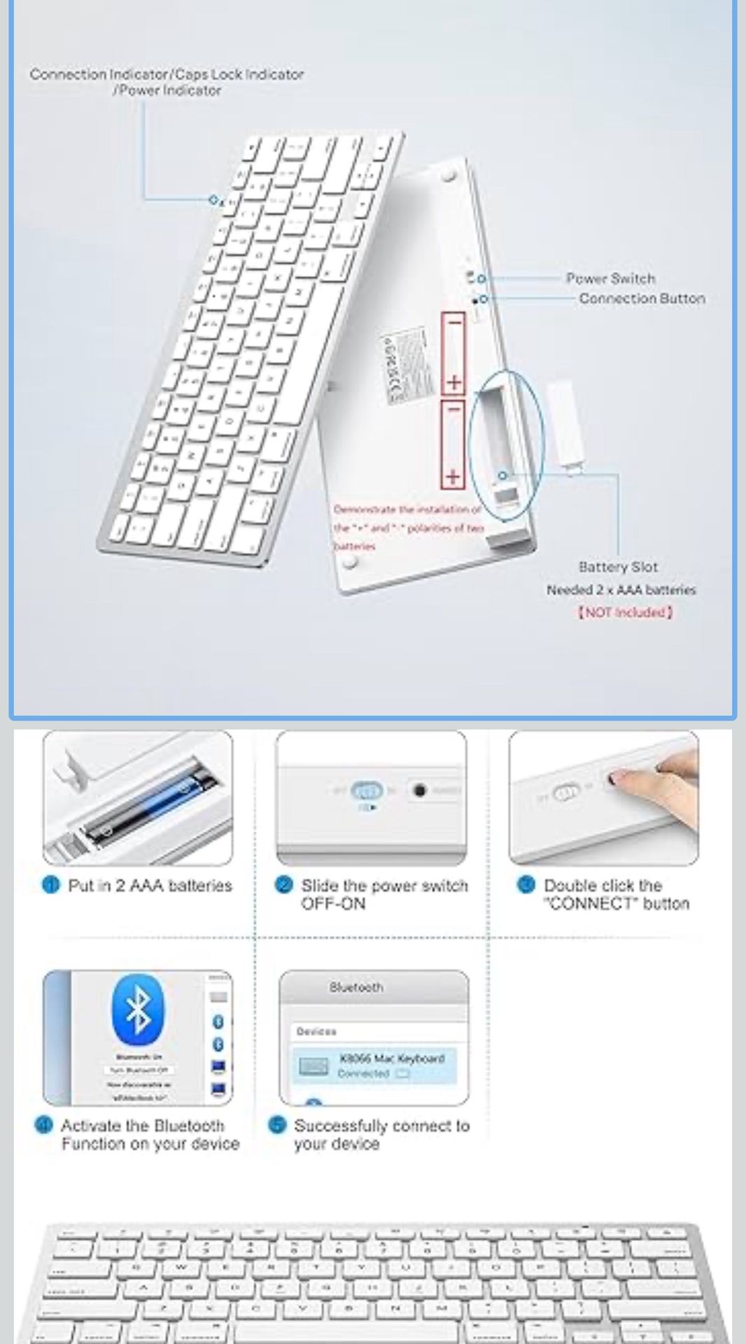 Bluetooth Keyboard Compatible with Mac ONLY, Compact Wireless Keyboard Compatible with MacBook Pro/Air, iMac, Mac mini/Pro Laptop and PC (Silver)