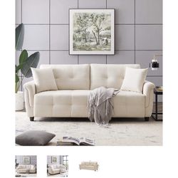 (New) Tribesigns Mid-Century Upholstered 79.92" Rolled Arm Sofa Couch, Modern Linen Fabric Loveseat Couch for Small Space, Living Room (BEIGE)