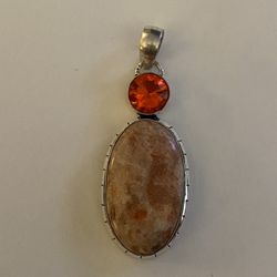 925 Sterling Silver Stone & CZ Pendant