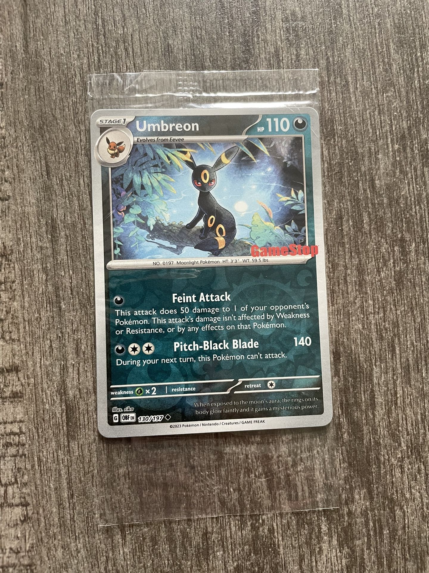 Pokemon Umbreon 130/197 GameStop Stamp Promo SEALED Reverse Holo NM Obsideon Flames