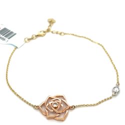 14Kt Two Tone CZ 7-8” Rose Bracelet 2.50g 199466