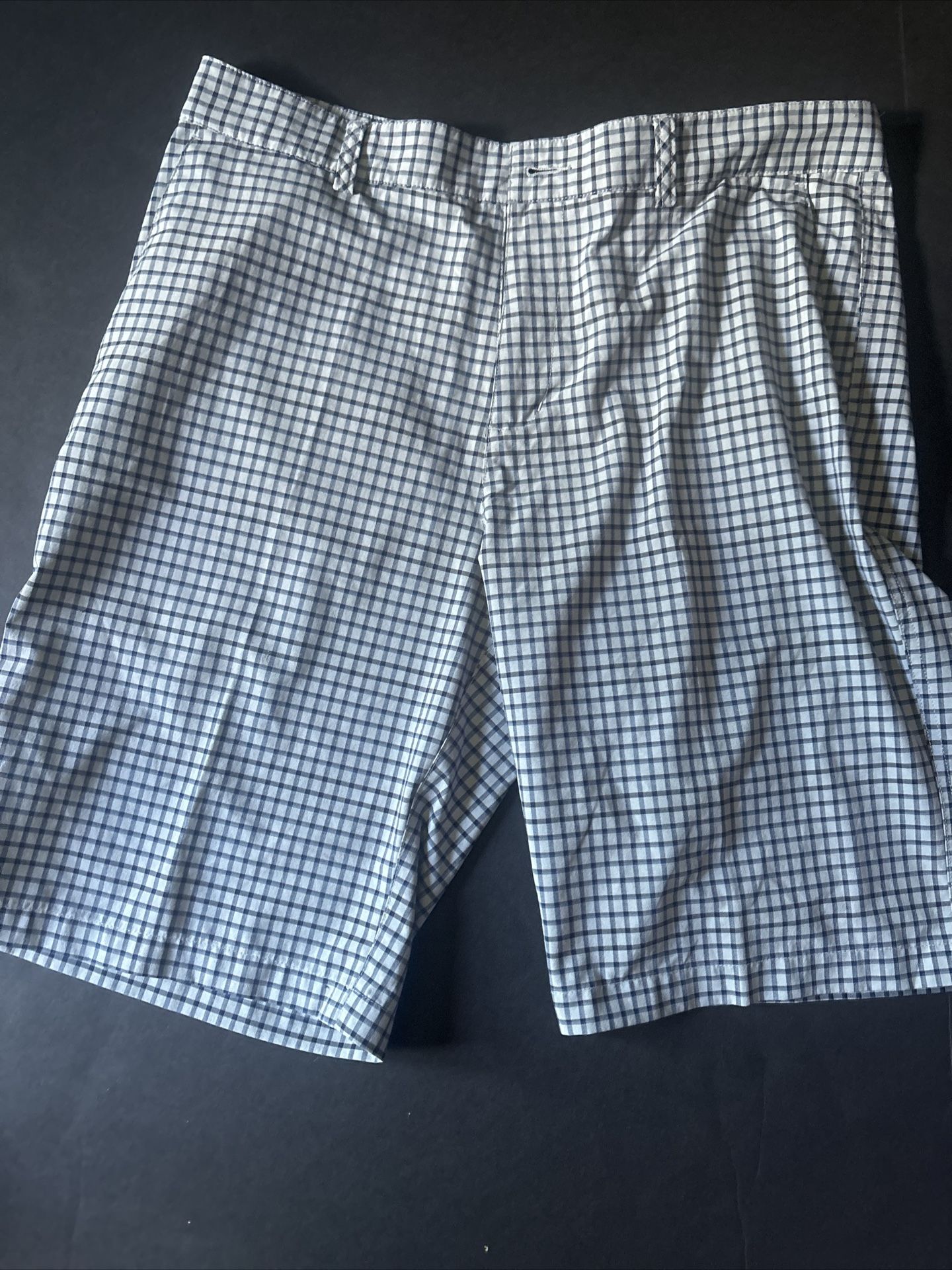 Adidas Mens Golf Shorts Flat Front Zip Fly Blue Plaid Polyester Size 34