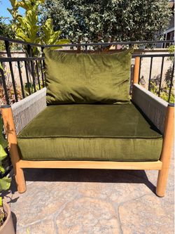 2 Coco Republic Architect Outdoor Lounge Chairs + Matching Table | Designer Teak & Rope Collection