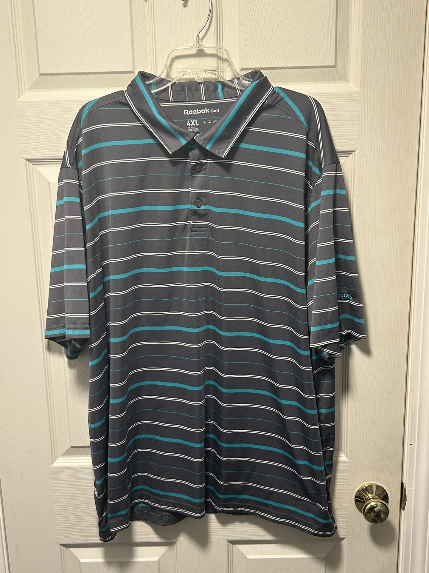 Reebok Gray Green White Striped 4XL Golf Polo Shirt Short Sleeve