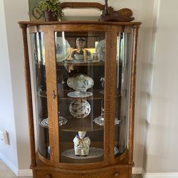 Antique Tiger Oak China Cabinet 