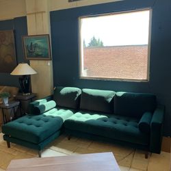 Forest Green Velvet LAF Chaise Sectional 