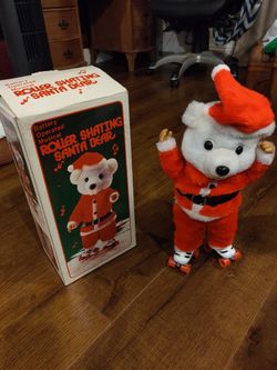 Roller skating Santa bear Christmas