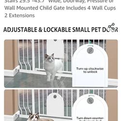Baby Gate with Cat Door for Stairs - Auto Close & Easy Walk Thru Dog Pet Gates Stairs 29.5"-43.7"