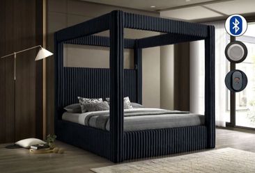 NEW Black Canopy Bed Frame Queen Size Bluetooth  Speakers USB FINANCE Available $54
