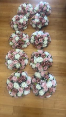 Large Artificial Flower Centerpieces: Dusty Rose & White Fake Balls