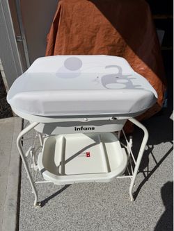 infans 2 in 1 Baby Changing Table Bath Tub Folding with Wheels White
