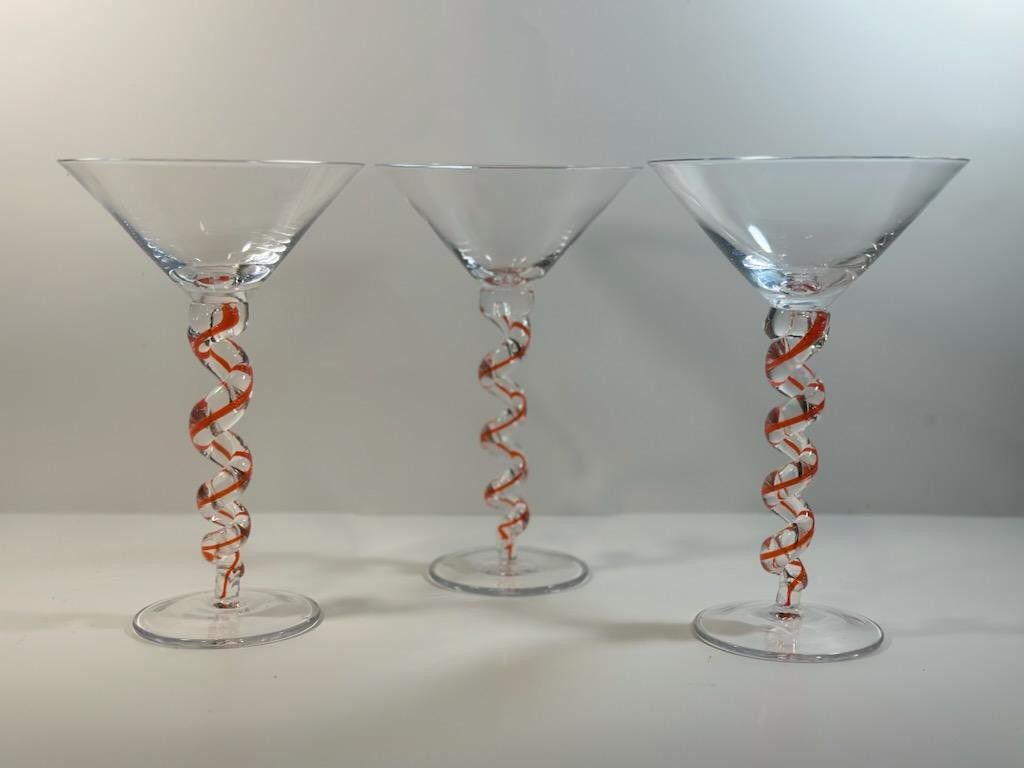 Vintage Set Of Three Spiral Orange 🍊 Martini Glasses 