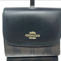 Coach Designer Signature Monogram Coated Leather Mini Wallet