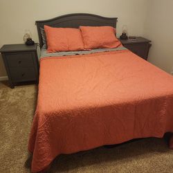 Full Sized Bed, Mattress and 2 Ikea Hemnes Nightstands