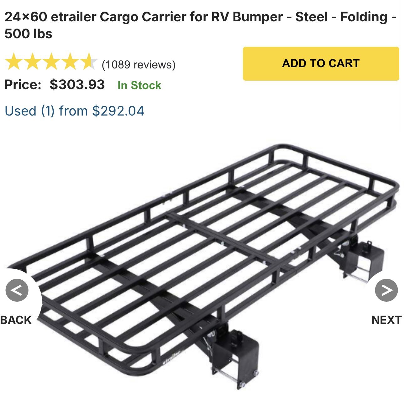 Etrailer Cargo Carrier For RV Bumper - 24x60 New In Box
