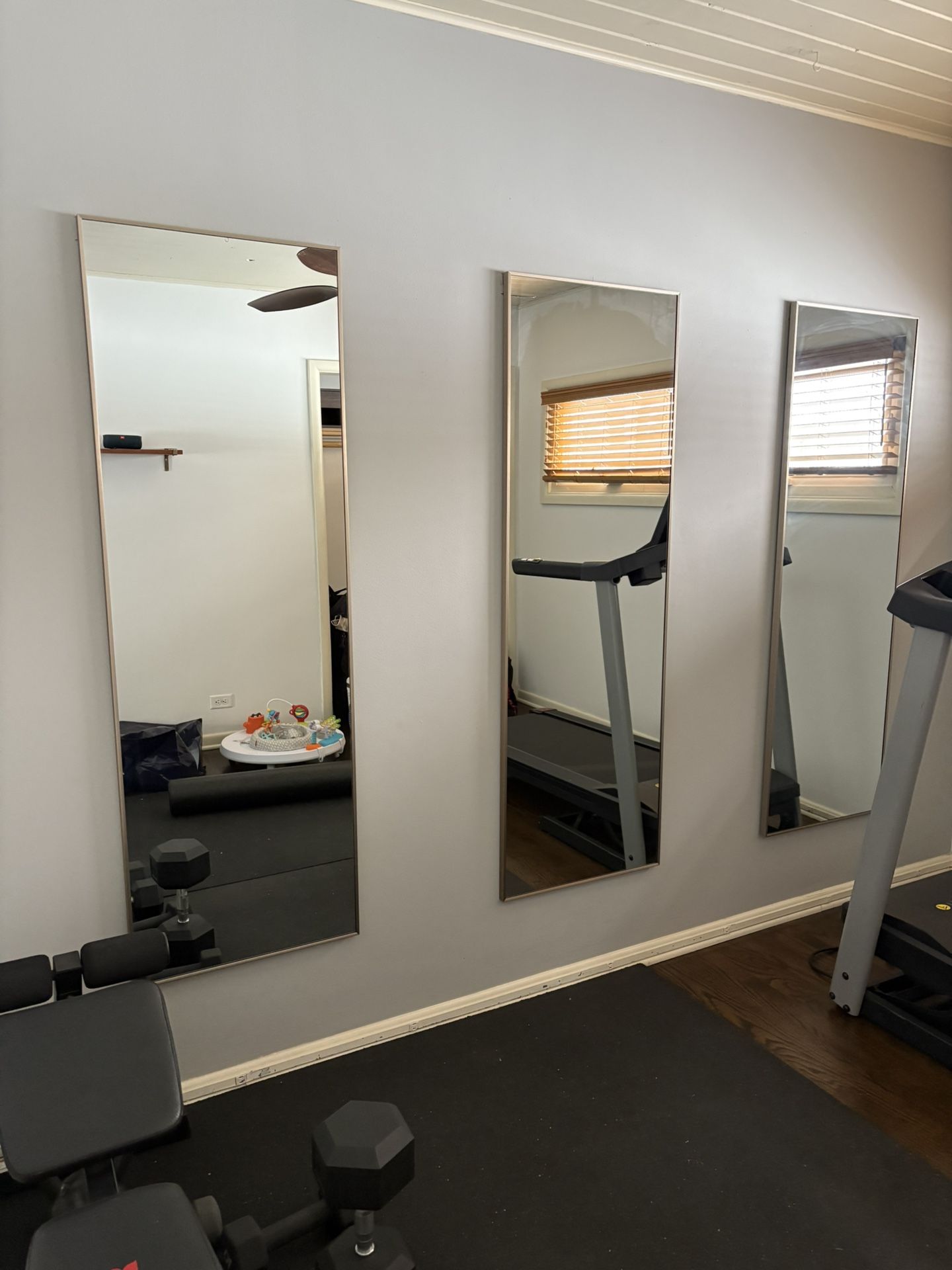 Set of 3 Large Full-Length Wall Mirrors – Champagne/Gold Frame 