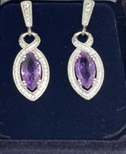 Amethyst, CZ & Sterling Silver Earrings 