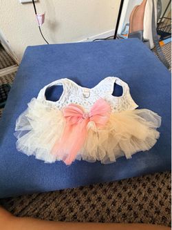 White Lace Pet Dress/Harness with Pink Tutu