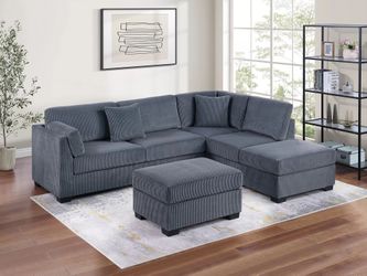  3-Piece Reversible Sectional Set W/ Ottoman - Dark Gray Color