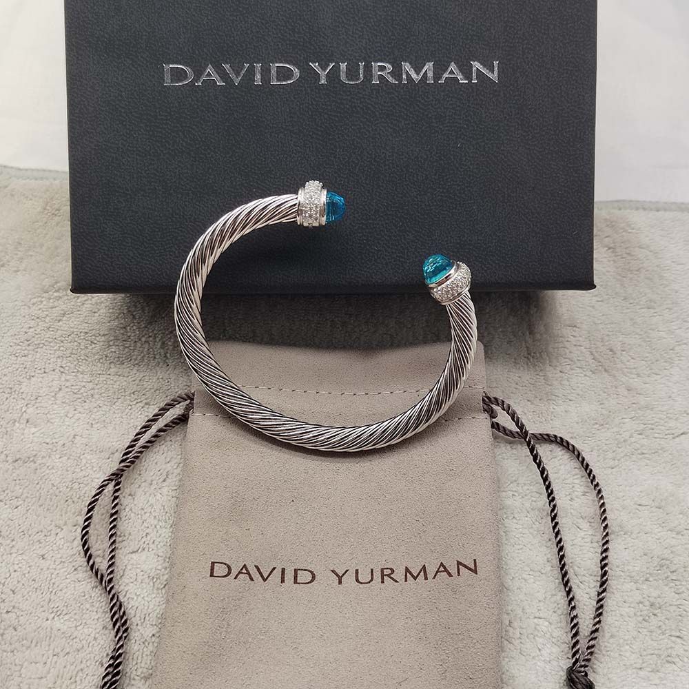 David Yurman Bracelet In Sterling Silver With Blue Topaz Diamonds