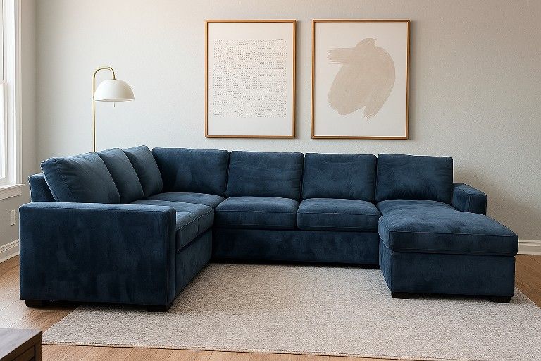 65% OFF 🔥 6-Piece Blue Velvet Sleeper Sectional Sofa Couch With Storage Space - Can Deliver