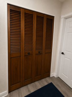 24”x80”x1” Traditional Louver Panel, Solid Core, Wood Bi-fold Doors, Natural Brown (4) Available