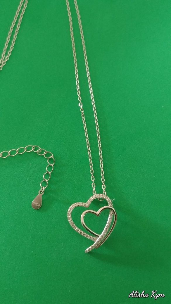 💗New💎Double Heart Swarovski Crystal Heart Pendant in Sterling Silver Hallmarked S925-💗