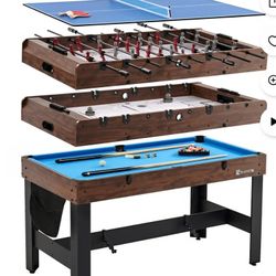 54" 4-in-1 Multi Game, Billiards, Table Tennis Pong Table, Air Hockey, Foosball, by MD Sports