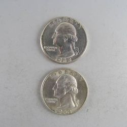 Pair 1963 & 1963-D Washington Silver Quarters --GORGEOUS SILVER COINS!
