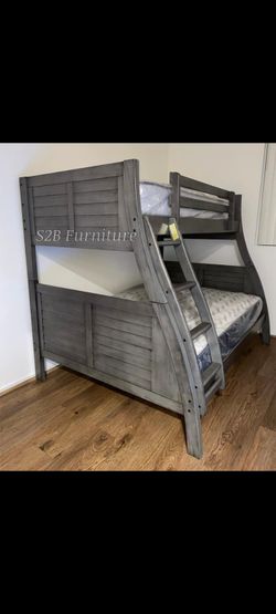 Twin/full Size Grey Bunkbed W Ortho Mattress 