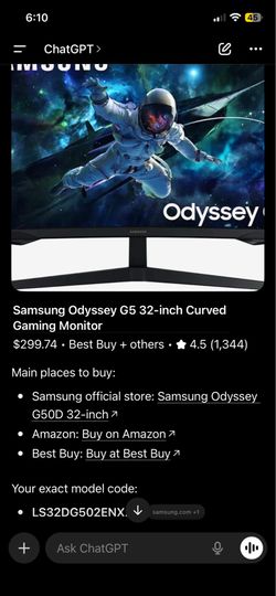 Samsung Odyssey G5 32” Curved Gaming Monitor