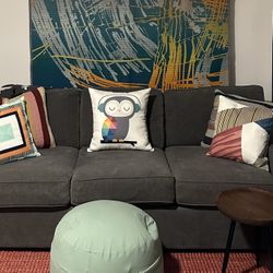 Mocha Grey Sofa & Midcentury Modern Style Coffee Table