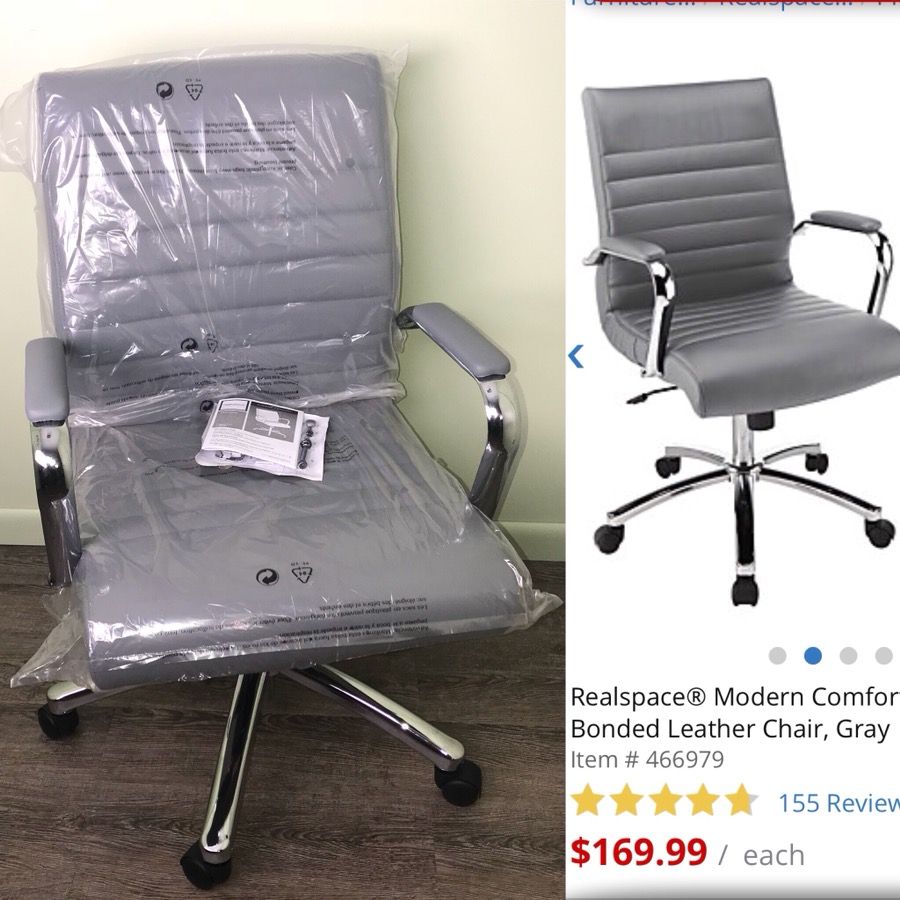 Realspace Modern Comfort Series Winsley Mid-Back Bonded Leather Office Chair, Gray NEW