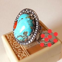 $200! Awesome Very Large 925 Sterling Silver Turquoise Coral Navajo Made Ring 