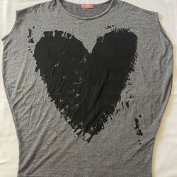 Heart Tee Top Shirt T-shirt Sleeveless Dress Batwing Style Apparel Tank Grey