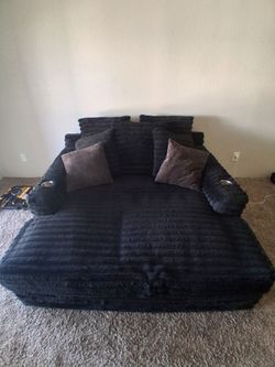Large Black Oversized Loveseat Chaise Sofa