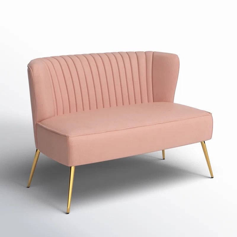 Pink Velvet Loveseat with Gold Legs – Excellent Condition