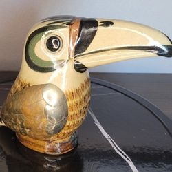 Vtg Hand-painted & Brass Tonala Folk Art Pottery Toucan Bird Figurine Mexico 